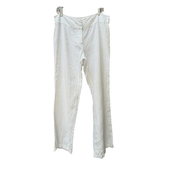Eileen Fisher Linen Pants Straight White Medium Preppy Coastal Beachy Lagenlook - Picture 2 of 8